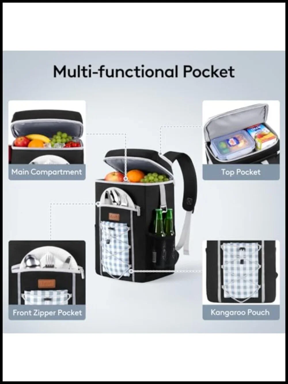 Insulated Cooler Backpack 30 Can Capacity Leakproof Picnic Hiking